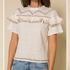 NWT Anthro Raga Lyra Embroidered Ruffle Top‎